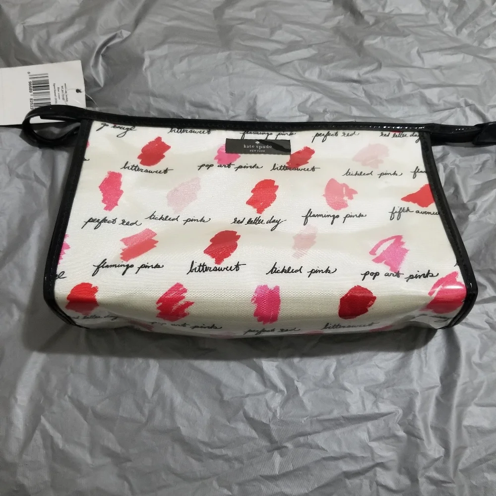 Kate Spade Cosmetic Bag with Pink and Red Lipstick Print